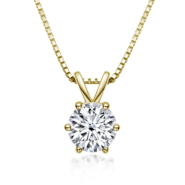 Miossanite 1ct round gold plated 925 sterling silver VSS1 color D pendant necklace 18 in