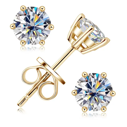 1ct Moissanite Sterling Silver VSS1 Stud Earrings – Gold Plated