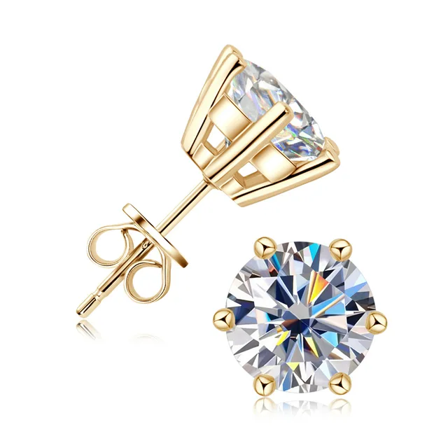 1ct Moissanite Sterling Silver VSS1 Stud Earrings – Gold Plated