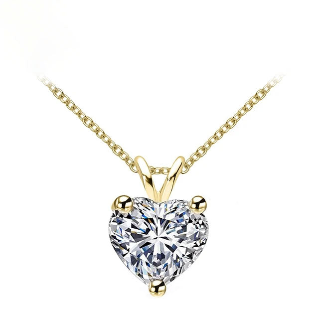 Dazzling Love: 1ct Heart Shaped Moissanite Pendant Necklace – Sparkling Elegance in 925 Sterling Silver 18K Gold Plated