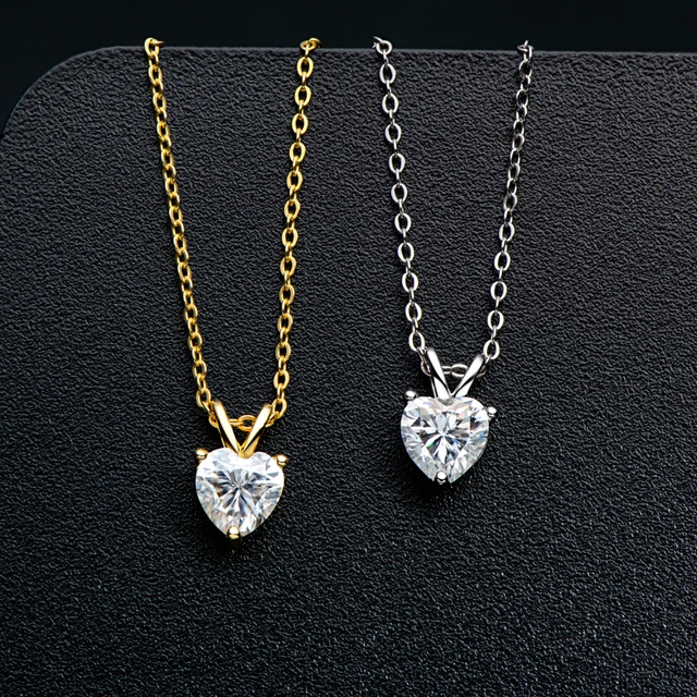 Dazzling Love: 1ct Heart Shaped Moissanite Pendant Necklace – Sparkling Elegance in 925 Sterling Silver 18K Gold Plated