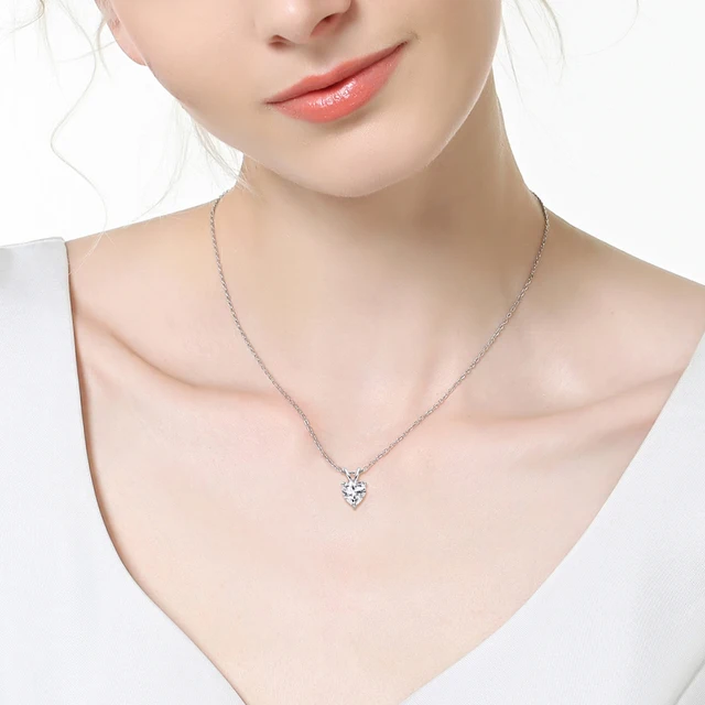 Dazzling Love: 1ct Heart Shaped Moissanite Pendant Necklace – Sparkling Elegance in 925 Sterling Silver 18K Gold Plated