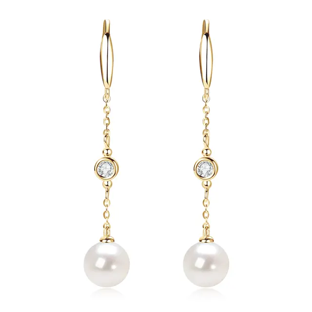 Radiant Harmony: Moissanite Sidestone & 8-9mm Freshwater Pearl Hook Earrings – Timeless Beauty