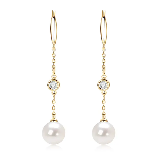 Radiant Harmony: Moissanite Sidestone & 8-9mm Freshwater Pearl Hook Earrings – Timeless Beauty