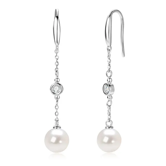 Radiant Harmony: Moissanite Sidestone & 8-9mm Freshwater Pearl Hook Earrings – Timeless Beauty