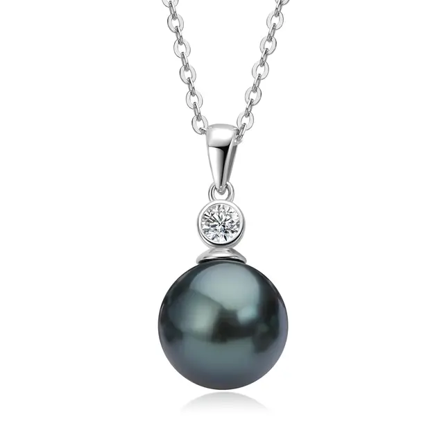 Sophisticated Fusion: 925 Sterling Silver Pendant Necklace with 3mm Moissanite and 9mm Natural Tahitian Black Pearl – A Trendsetting Elegance for Women