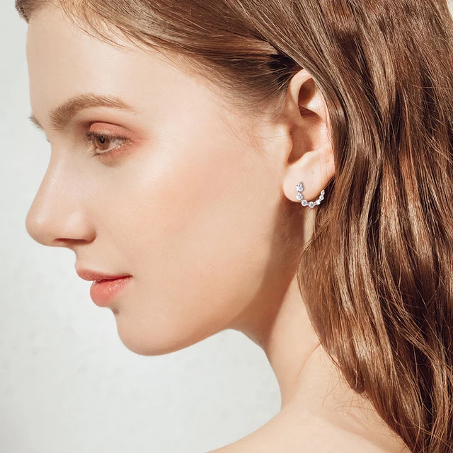 Captivating Elegance: 925 Silver C-Shape Tapering Earrings with D Color VVS1 Moissanite Diamond Studs – Timeless Radiance for Effortless Glamour