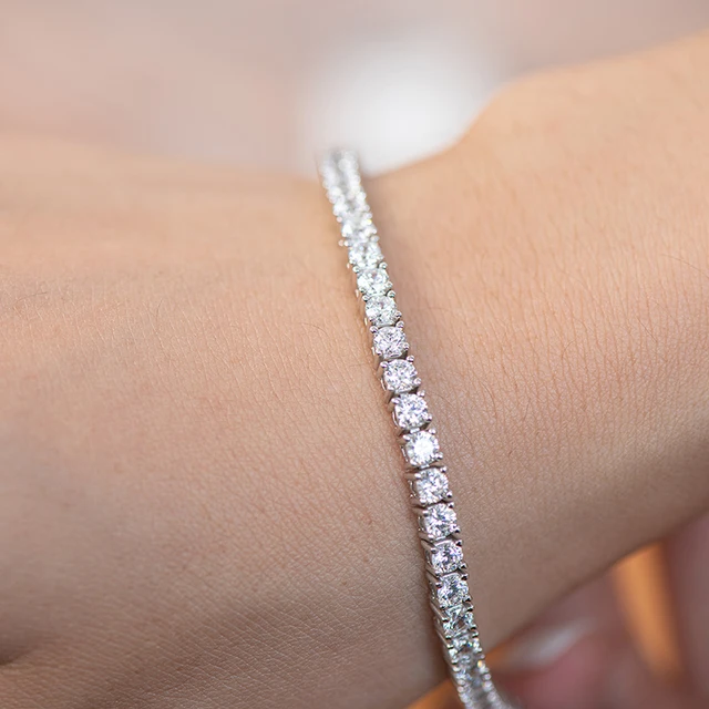 Dazzling Radiance: 14k Gold-Plated 925 Sterling Silver 5mm 0.5ct D Color VSS1 Moissanite Diamond Cluster Tennis Bracelet